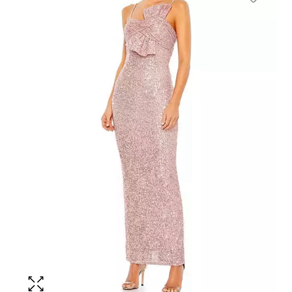Mac Duggal Sequined Strapless Faux Bow Column Gown